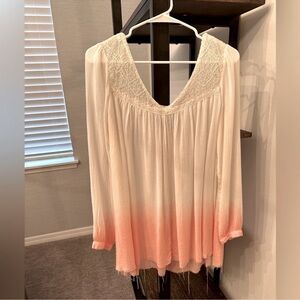 Free People Romantic Cream and Pink Lace Ombré Tunic (Size XS)
